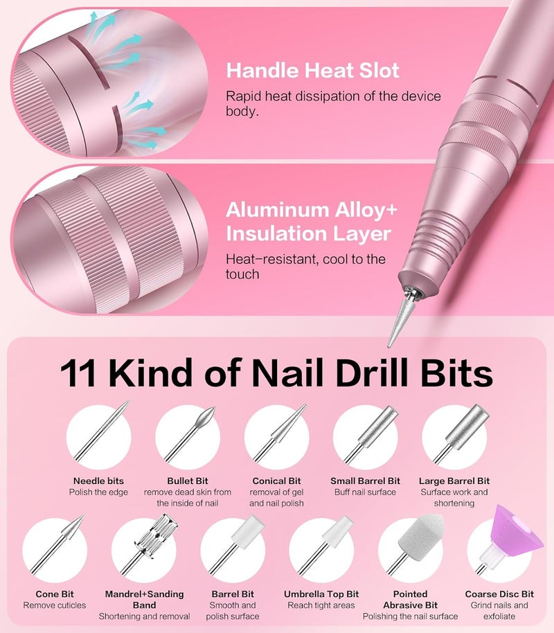 buways Professional Electric Cordless Nail Drill File with 11 Nail Drill Bits, 35000RPM DIY Glitter e Filer for Nails Kit Machine for Acrylic Nails Gel Polishing for Manicure Salon Home - Image 4